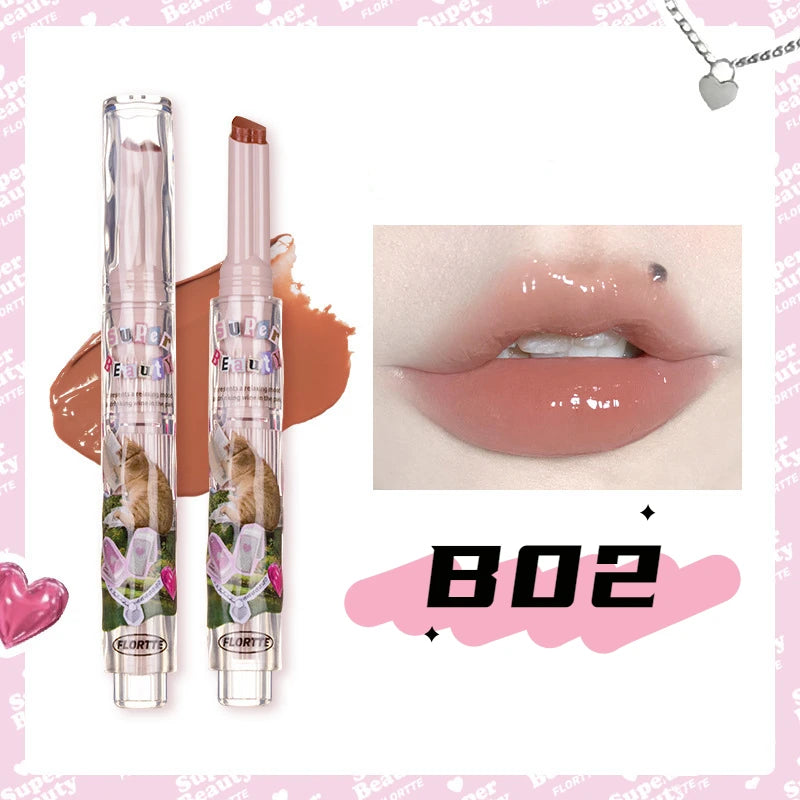 FLORTTE Solid Lip Gloss Water Light Glitter Clear Lipstick Pink Mirror Lip Glaze Jelly Moisturizing Lip Tint Cosmetics Makeup