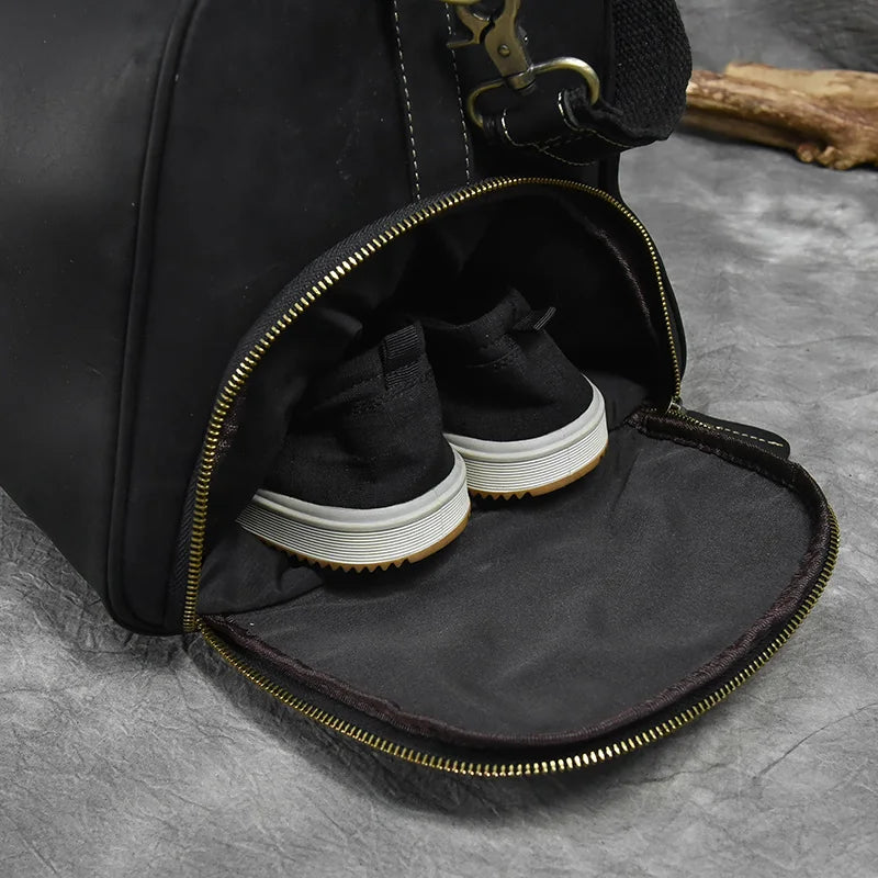 Fashionable Style Men's Leather Travel Handbags Real Cowhide Leather Duffle Bags For Man Male Weekend Bags With Shoe Pocket