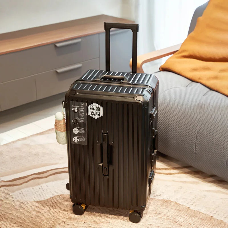 Large Capacity Travel Luggage Aluminum frame Suitcase pull rod Case 24/28/32 " with Cup Holder Travel Case Combination box