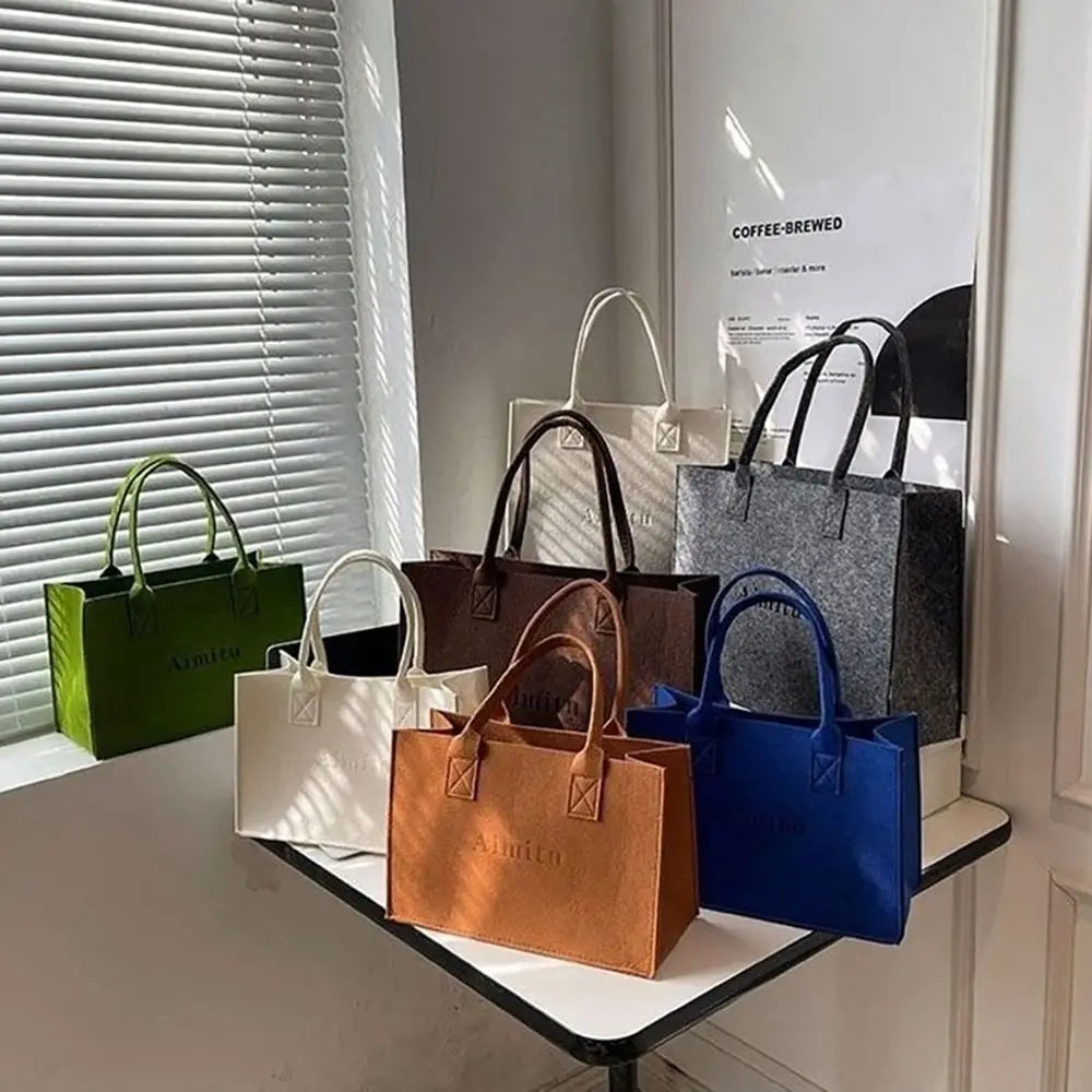 S/M/L Women Korean Simple Felt Shoulder Bag Fashion Solid Color Messenger Bag Handbag Large Capacity Travel Casual Crossbody Bag