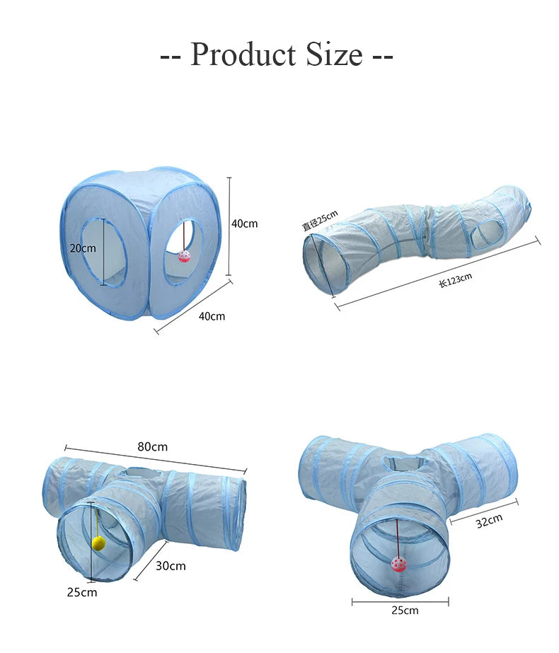 Gray 3-Way Foldable Pet Cat Tunnel Tube Toy Kitten Tunnel Toy With Peep Hole Pet Training Interactive Toy Tunnel Tube