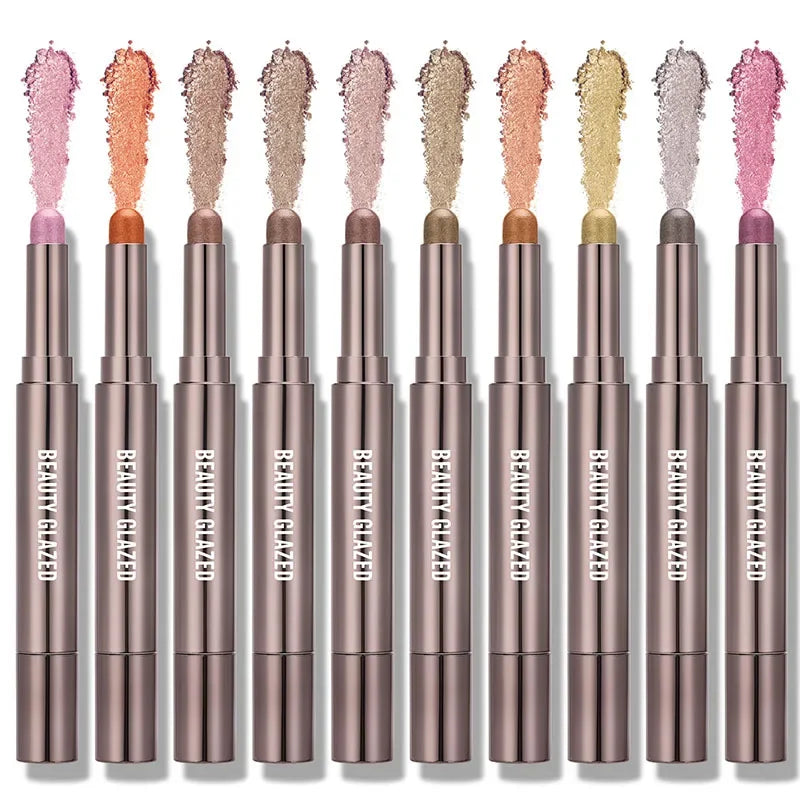 10 Color Double Ended Eye Shadow Stick With Sponge Brush Pearlescent Lasting Eyeshadow Pen Contouring Portable Makeup Cosmetics