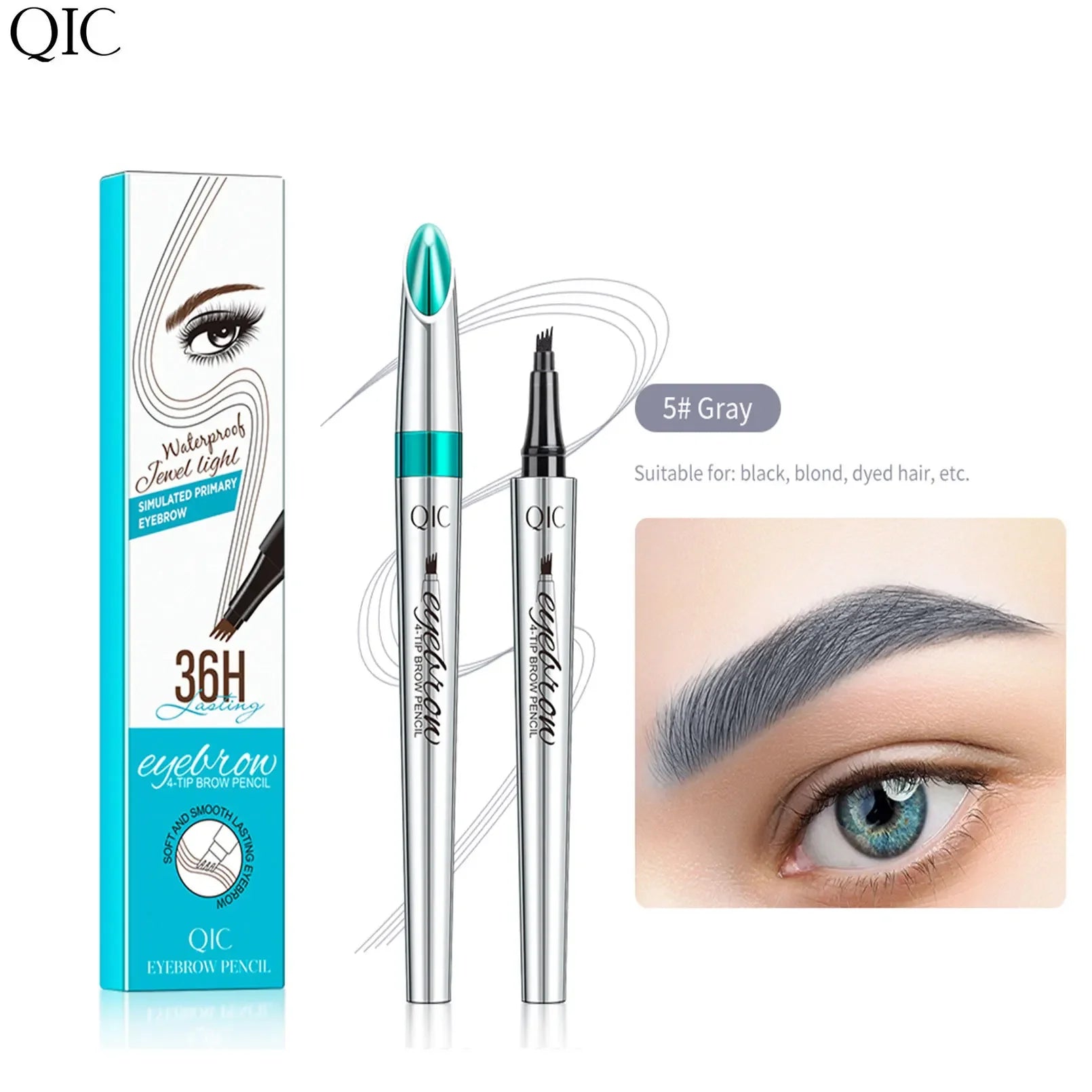 Eyebrow Pen 4 Forks Tip Eyebrow Tattoo Pencil Long Lasting Quick Drying Ultra-fine Sweat-Proof Dark Brown Makeup