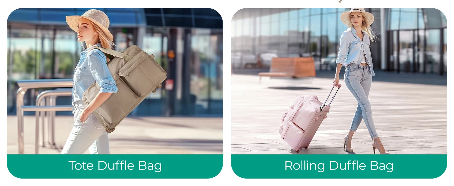 BAGSMART Rolling Duffle Bag with Wheels Waterproof Women's High-Quality Boston Bag Carry-On Suitcase for Travel Essentials