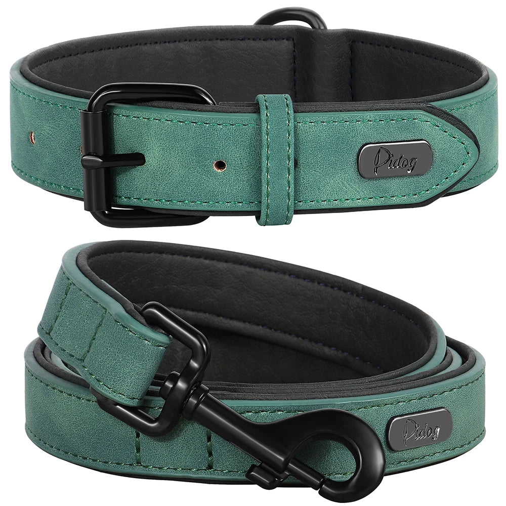 PU Leather Dog Collar Leash Set Soft Padded Puppy Dog Collars Adjustable Pet Necklace With Walking Lead For Small Large Dogs Pug
