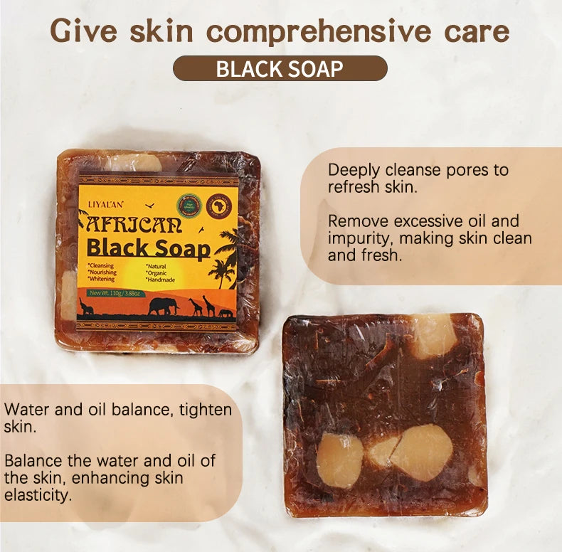 2pcs African Black Soap Reduce Acne Anti Rebelles Smooth Blemish Shea Butter Face Moisturizing Clean Brighten Handmade Skincare