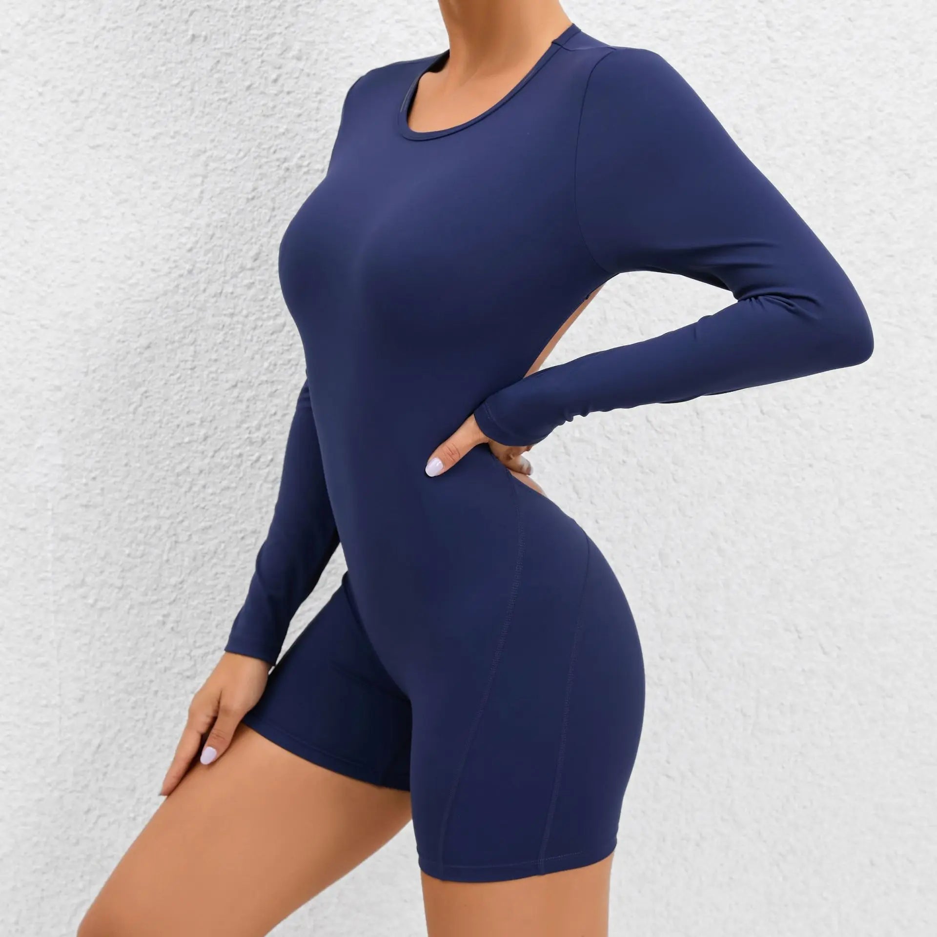Long Sleeve Bodysuit Women No Padding Yoga Gym Jumpsuit Fitness Sport Overalls Sportswear Mono Mujer Navy Blue Black Gray White