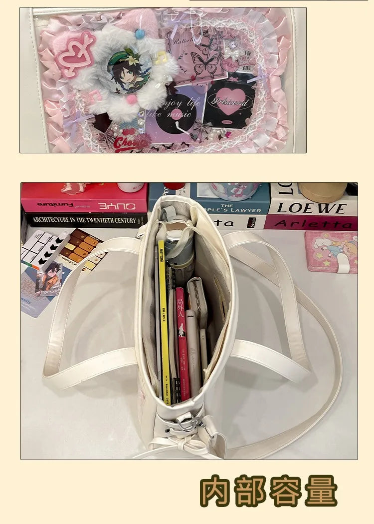 Womens Shoulder Bag Leather Sweet Lolita Jk Elegant Cute Casual Ita Bag Japanese Style Transparent Fashion Handbag