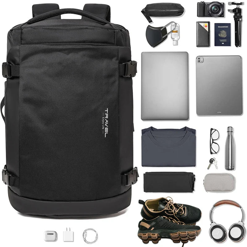 Travel Duffel Bags Expandable Business Backpacks Laptop Bag Large Luggage Rucksack Waterproof Weekender Pack with Shoe Pocket