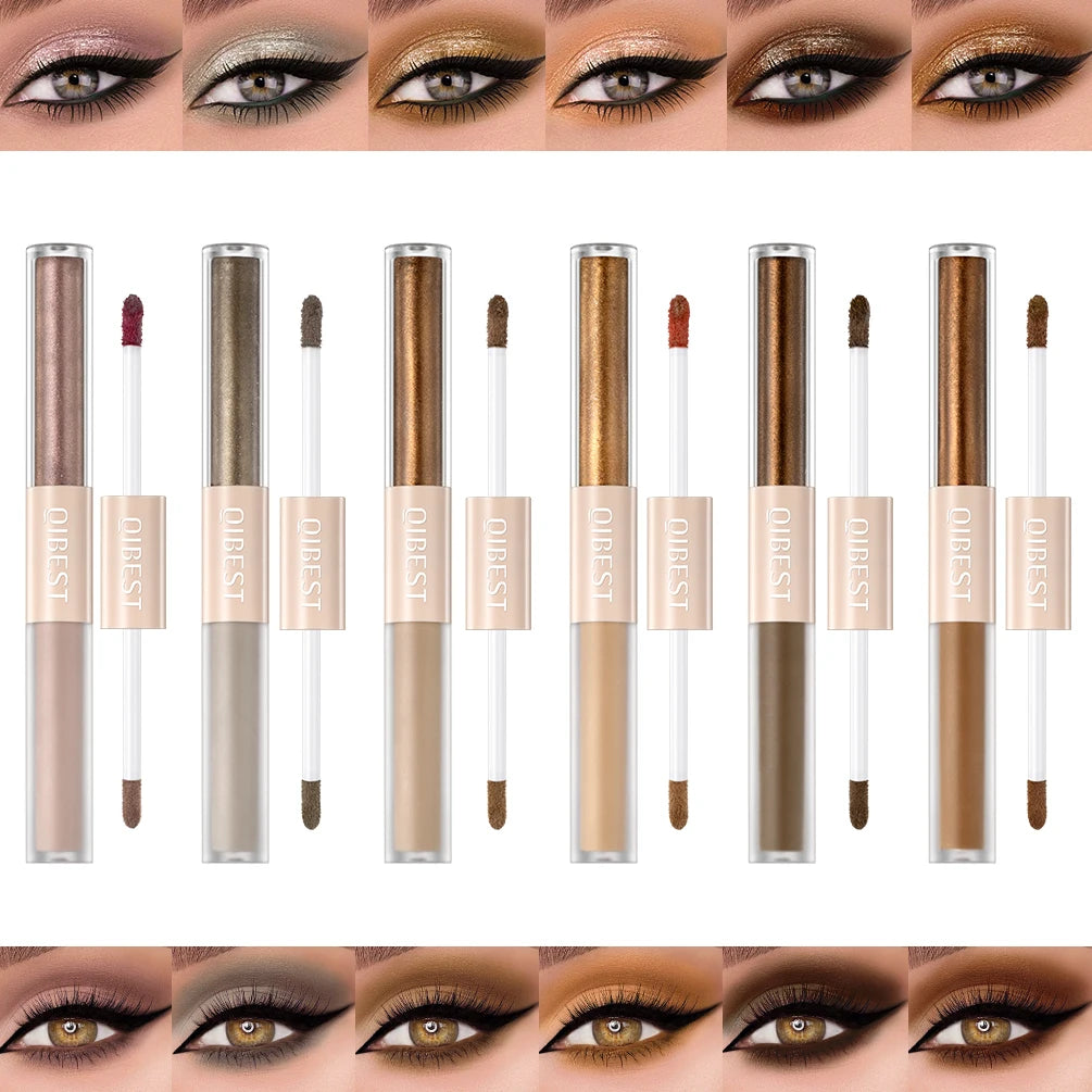 QIBEST Double End Glitter Matte Eye shadow Stick Pencil Eyeshadow Makeup Waterproof Bicolor Shimmer Cosmetics Beauty Makeup Tool