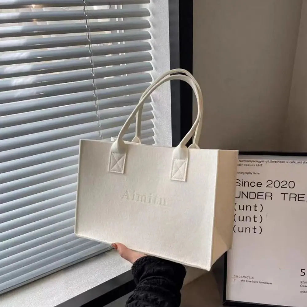 S/M/L Women Korean Simple Felt Shoulder Bag Fashion Solid Color Messenger Bag Handbag Large Capacity Travel Casual Crossbody Bag