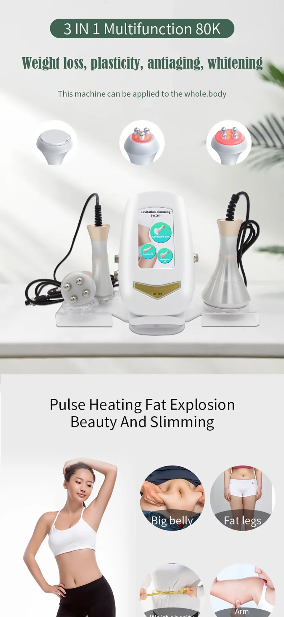 Ultrasonic 80KHz 3 in 1 Cavitation RF Facial Body Shaping Massage Fat Cellulite Skin Tightening Loss Burner Lifting Beauty Devic