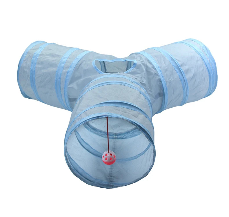 Gray 3-Way Foldable Pet Cat Tunnel Tube Toy Kitten Tunnel Toy With Peep Hole Pet Training Interactive Toy Tunnel Tube