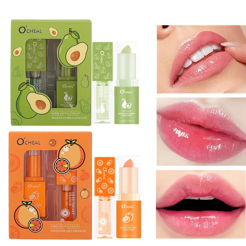 Honey Avocado Lip Balm&Lip Gloss Set PH Color Change Moisturizing Long Lasting Light Pink Lipstick Lips Makeup for Women