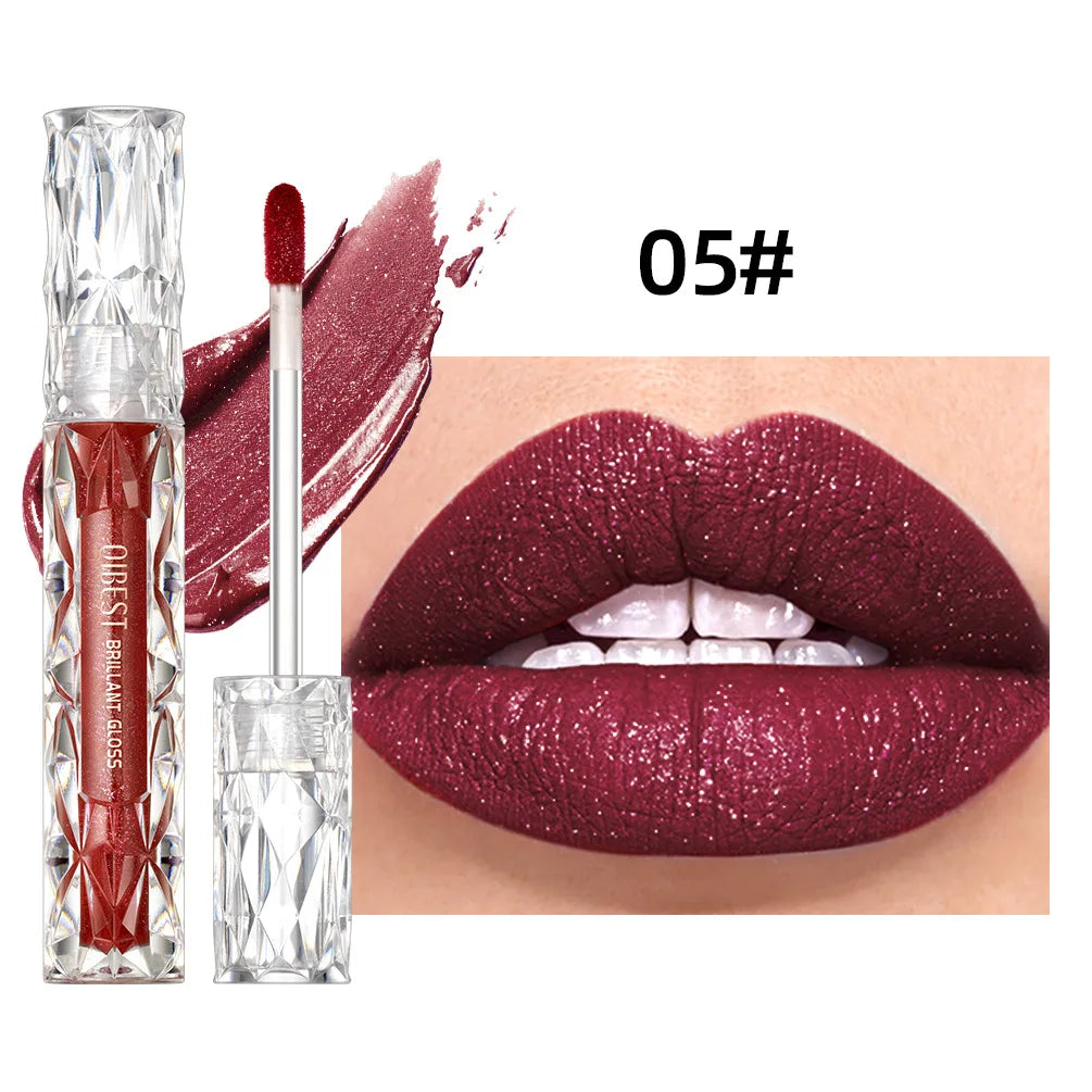 Diamond Shimmer Waterproof Lipgloss 10 Colors Liquid Lipstick Glitter Shiny Pearl Glaze Long Lasting Lip Tint Women Makeup