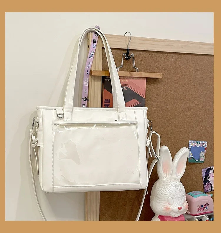 Womens Shoulder Bag Leather Sweet Lolita Jk Elegant Cute Casual Ita Bag Japanese Style Transparent Fashion Handbag
