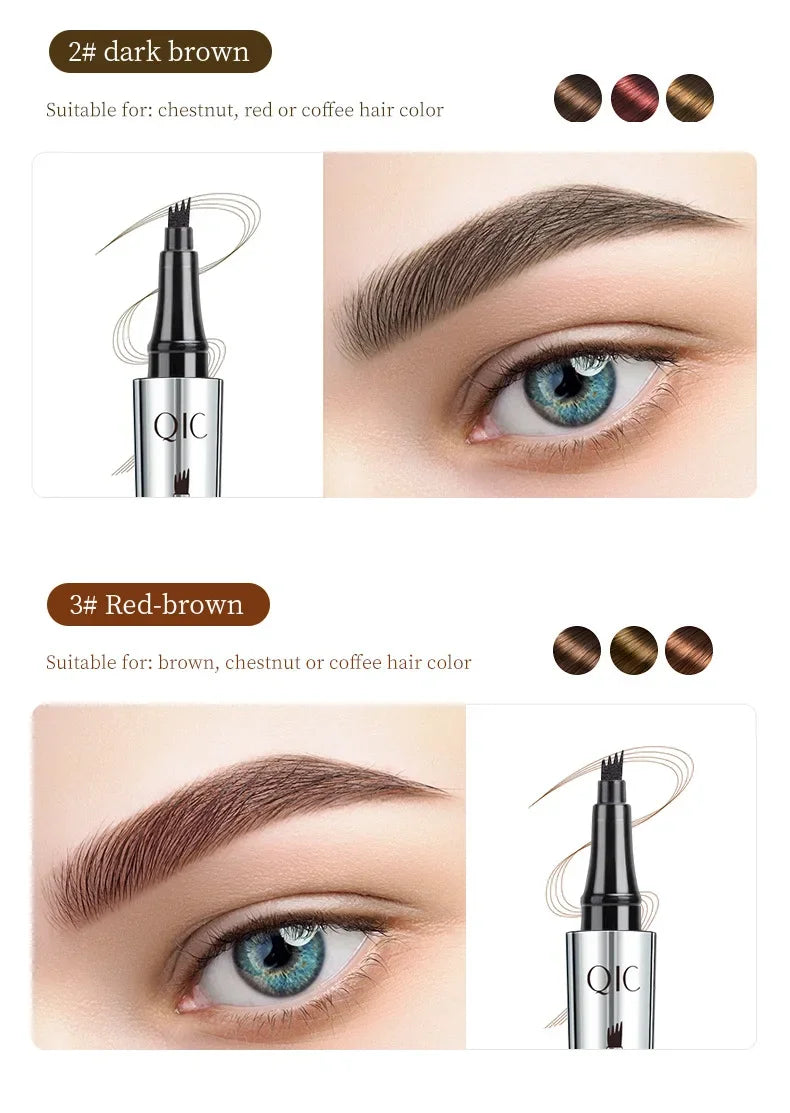 Eyebrow Pen 4 Forks Tip Eyebrow Tattoo Pencil Long Lasting Quick Drying Ultra-fine Sweat-Proof Dark Brown Makeup