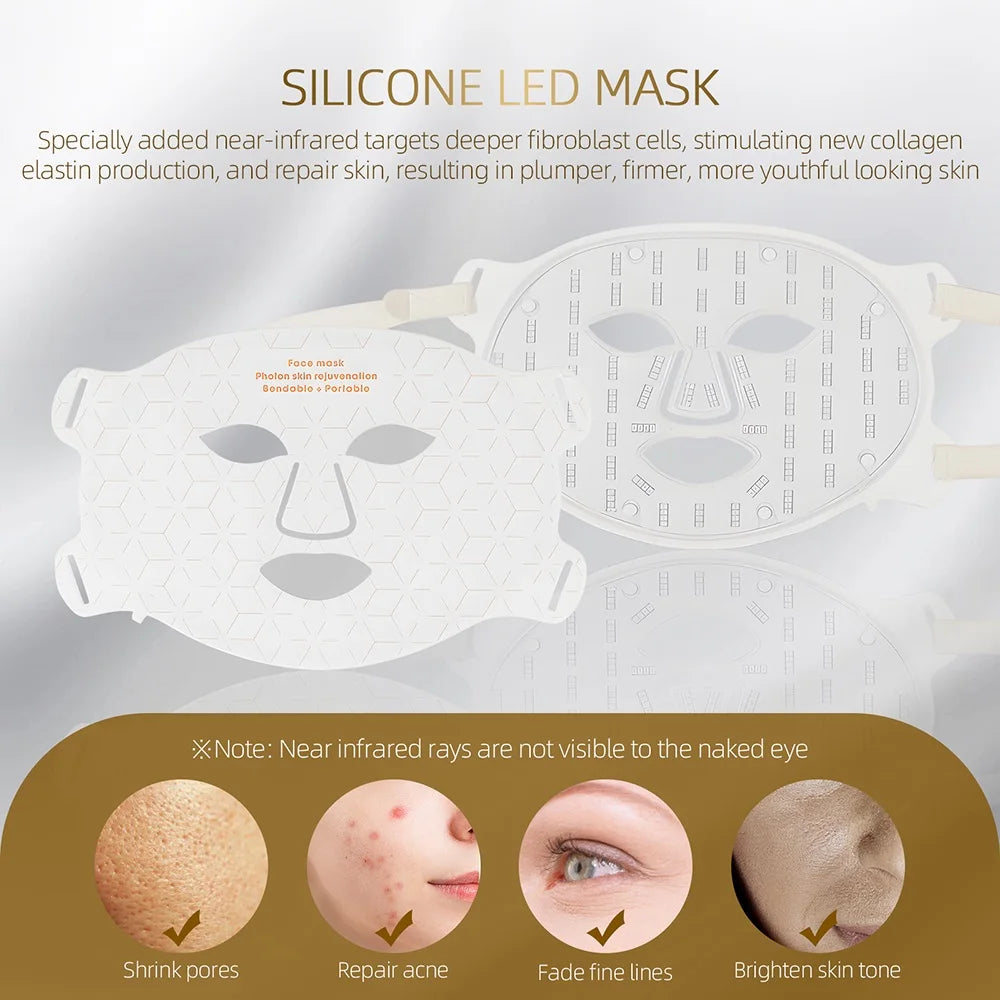 Silicone LED Mask Face With Neck 4 Colors LED Light Photon Infrared Therapy Flexible Facial Mask Repair Skin Brighten Skin Tone