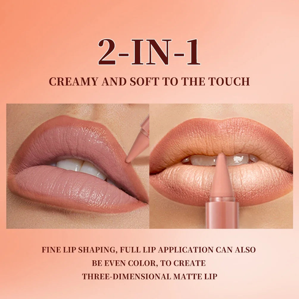 QIBEST 6 Color Matte Lipliner Lipstick Waterproof Lip Stain Lipstick Natural Nude Pink Lip Liner Outline Lips Contour Makeup