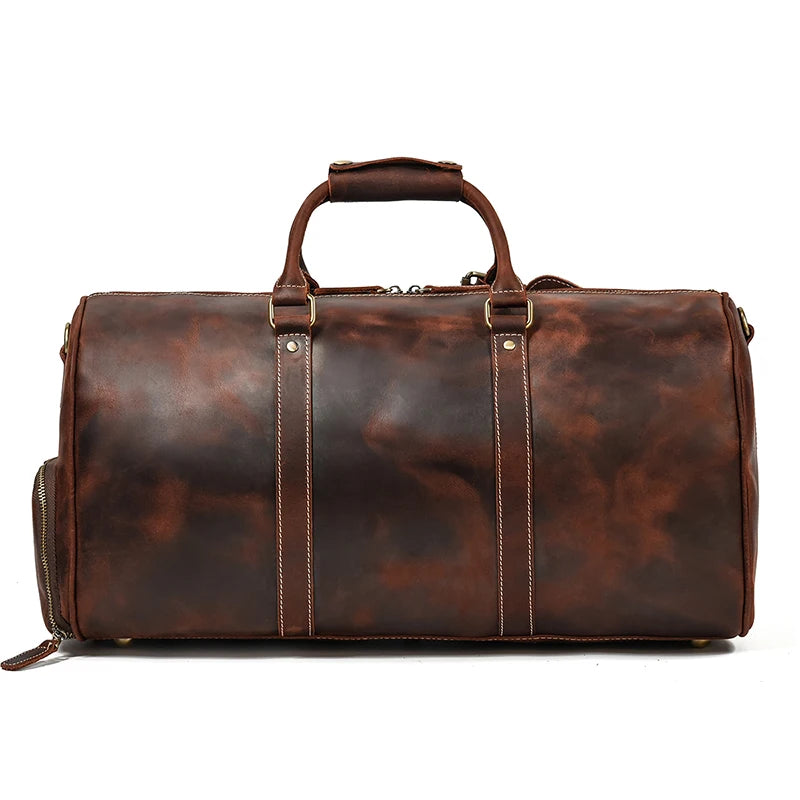 Fashionable Style Men's Leather Travel Handbags Real Cowhide Leather Duffle Bags For Man Male Weekend Bags With Shoe Pocket