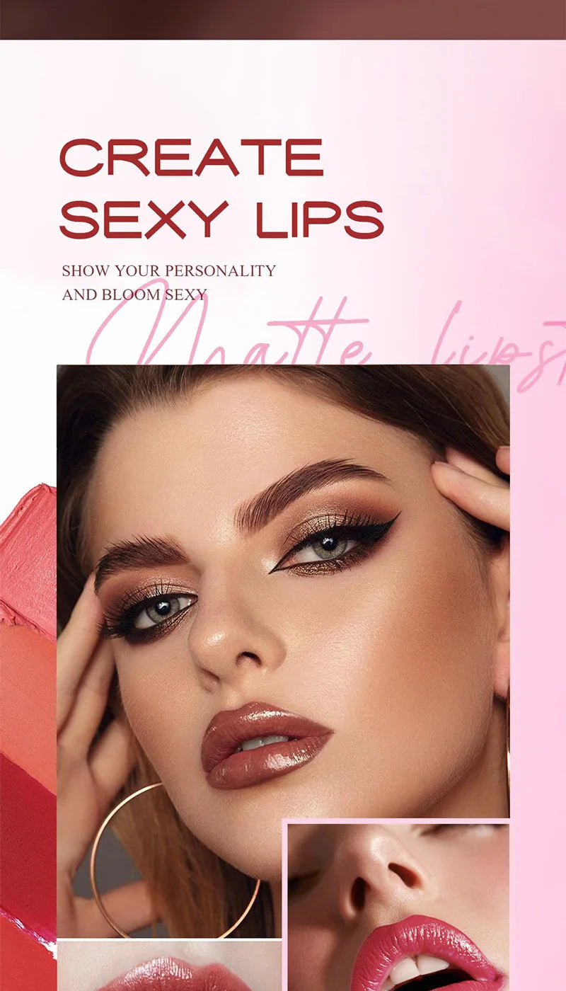 Fit Colors 6-Color Nourishing Lip Crayons - Velvet Finish, Hydrating, Non-Transfer, and Waterproof Lipsticks