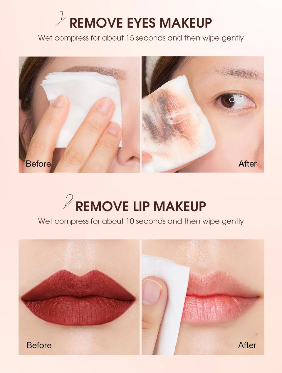 5/10pcs Makeup Remover Deep Cleaning without Residue Make up Wipes Nourishing Plant Extracts Easy Remover Eyes Lips Makeup