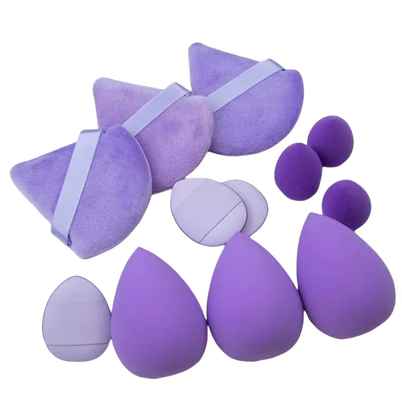 12Pcs/Bag All-Purpose Makeup Sponge Set Made of 3 Loose Powder Puffs 3 Mini Air Cushion Puffs 3 Beauty Eggs and Mini Beauty Tool