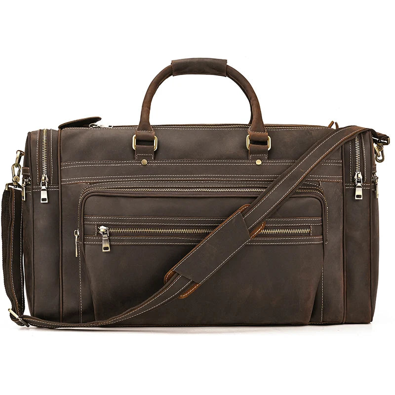 Luufan Crazy Horse Leather Men's Travel Bag Big Travel Duffel Durable Cowhide Weekend Bag Man Genuine Leather Luggage Tote Bag