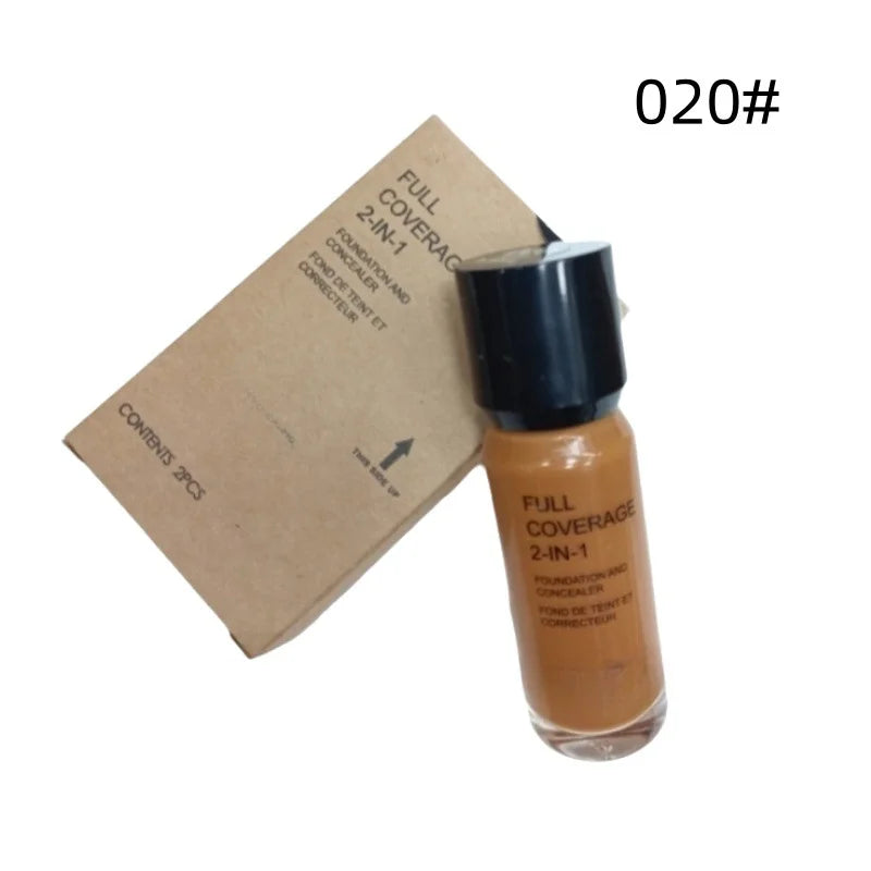 2-in-1 Foundation and Concealer Deep Flesh Color Liquid Foundation Makeup Moisturizing and Nourishing Wheat and Bronze Concealer