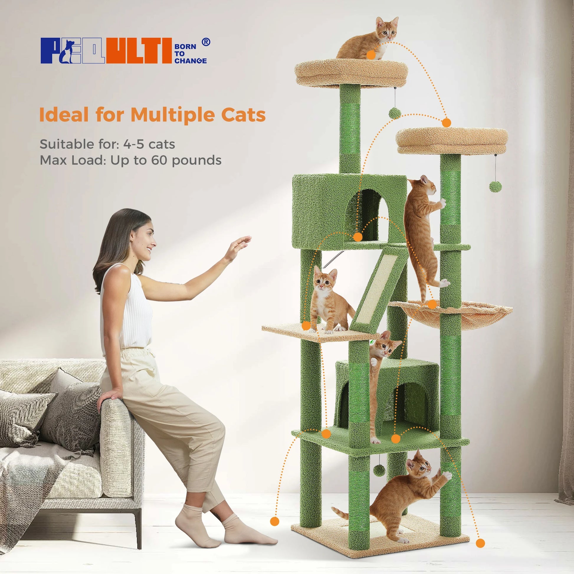 Multi-Level Cat Tree with Scratching Posts, Cozy Condo, Hammock, Large Cat Tower for Indoor Cats, Cat Scratching Board, Cat Toys