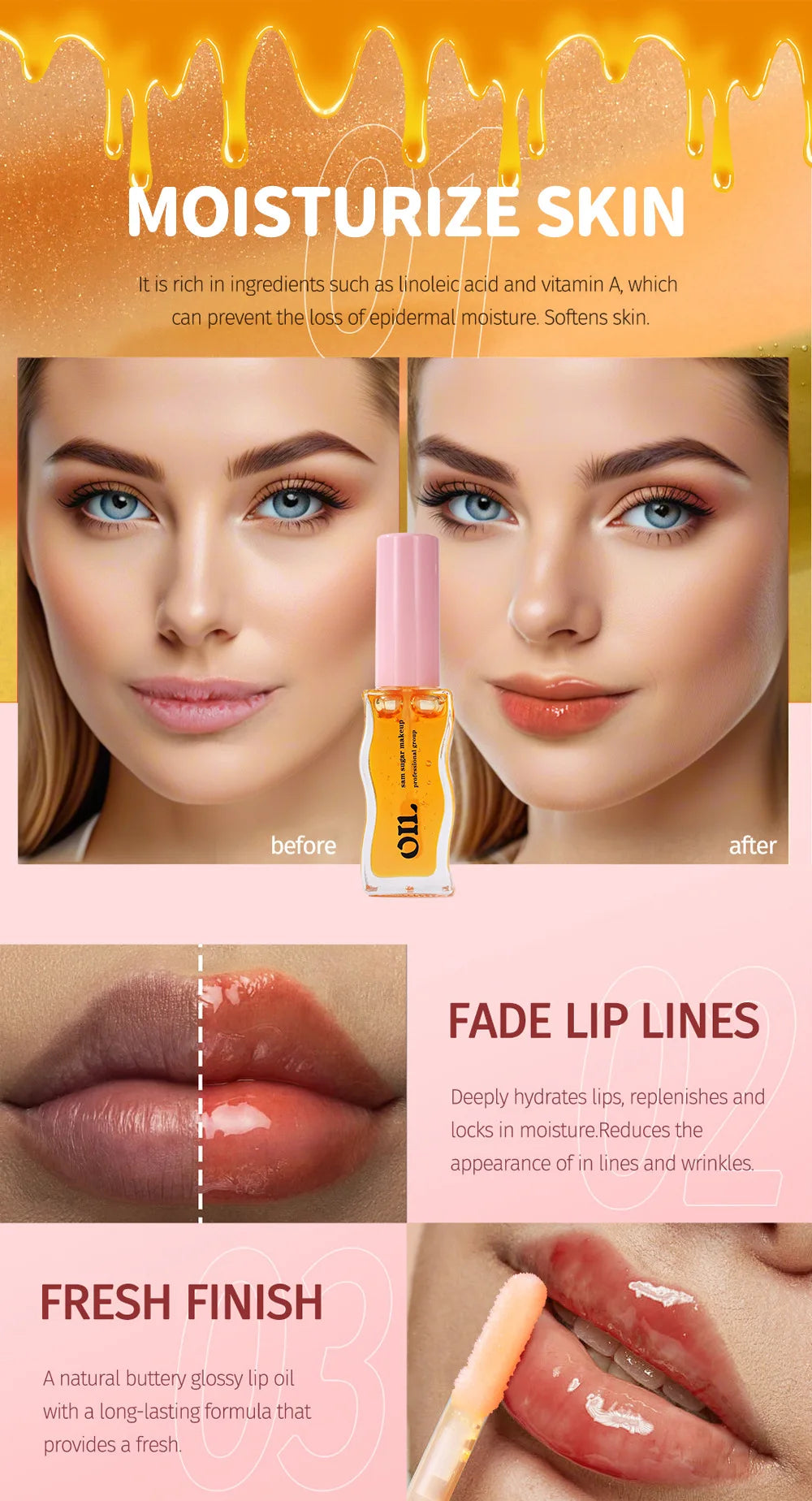 Sheer Pearlescent Mirror Lip Gloss Liquid Lipstick Fruit Honey Infused Lip Oil Reduce Lip Lines Moisturizing Lip Balm Cosmetics