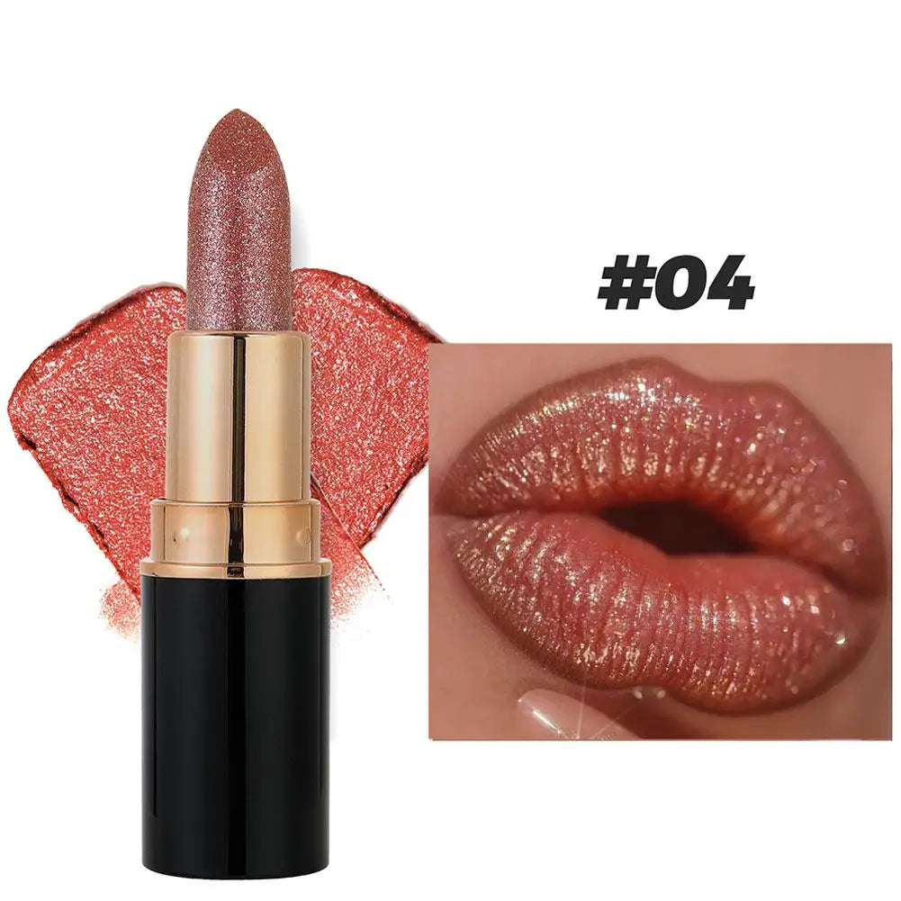 6 Colors Glitter Lipstick Waterproof Lasting Diamond Pearlescent Metallic Lipstick Women Lips Makeup Cosmetic