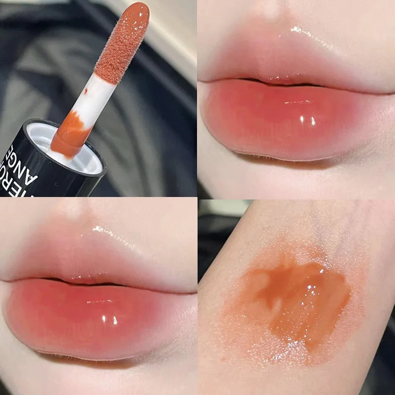 HERORANGE Color-Cooling Shimmering Lip Gloss Hydrating Silky Long-Lasting Color-Dyeing Clear Watery Mirror Lip Glaze
