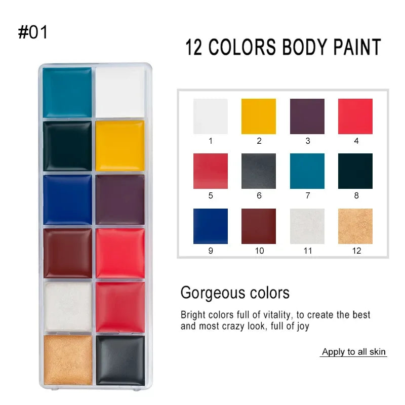 12/20 Colors Face Body Painting Fake Blood ,Halloween Professional Special Effects Makeup Kit with Wound Modeling Scar Wax