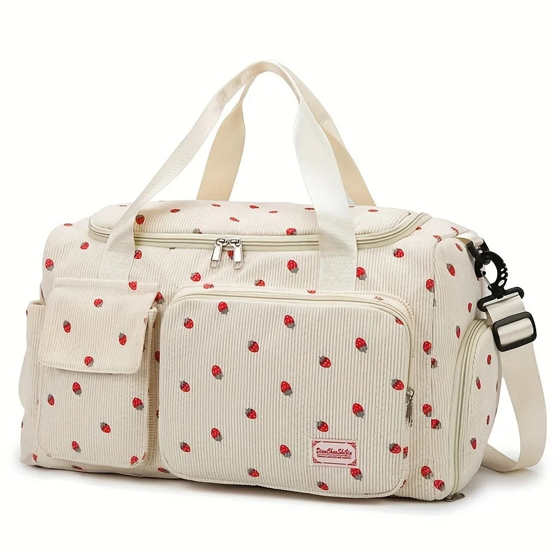 Large Capacity Casual Strawberry Print Duffel Bag with Multiple Compartments - Ideal for Travel, Gym, and Everyday Use