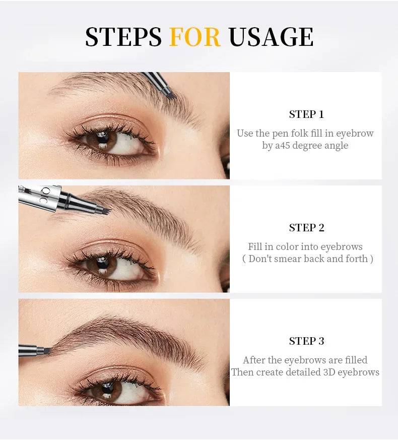 Eyebrow Pen 4 Forks Tip Eyebrow Tattoo Pencil Long Lasting Quick Drying Ultra-fine Sweat-Proof Dark Brown Makeup