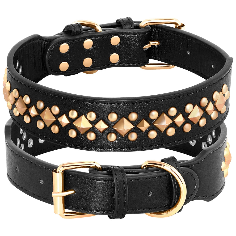 Studded Leather Dog Collar Soft PU Leather Dog Collars Cool Rivet Studded Pet Collar for Medium Large Dogs French Bulldog XL