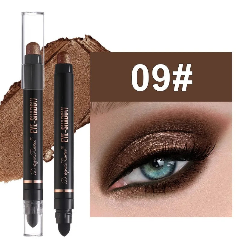 12-color Double Tip Eyeshadow Pen Set Metallic High Gloss Smudger Brighten Eye Makeup Pencil Shining Brown Eye Shadow Cosmetics