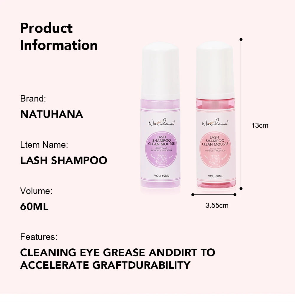 Natuhana 60ml Eyelash Extension Shampoo Mousse False Eyelashes Glue Accessories Lash Cleaning Foam No Stimulation Makeup Tools