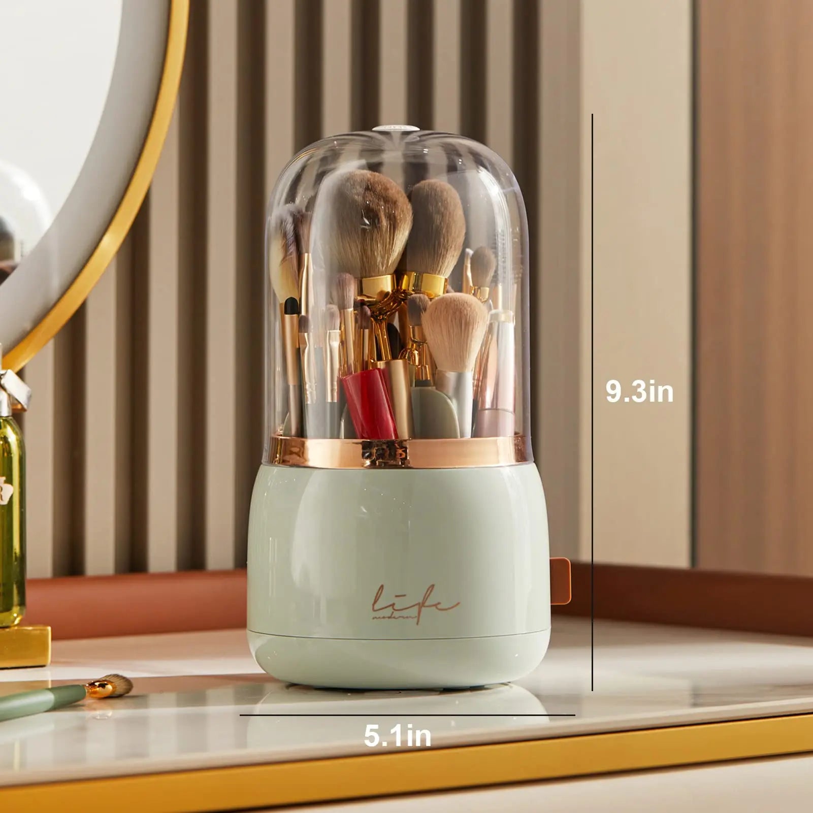 Make Up Brush Organizer 360 Rotating Cosmetics Makeup Brush Storage Box Holder with Lid Dustproof 7 Slot Storage Container