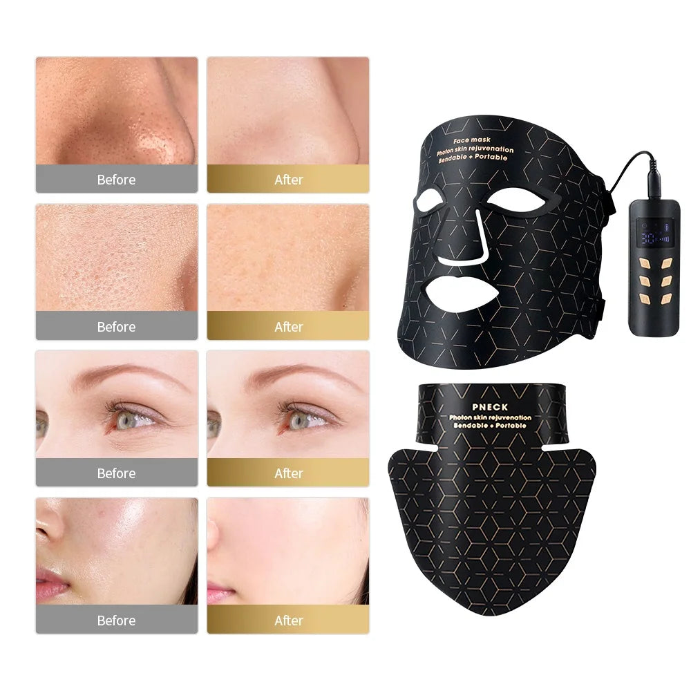 Silicone LED Mask Face With Neck 4 Colors LED Light Photon Infrared Therapy Flexible Facial Mask Repair Skin Brighten Skin Tone
