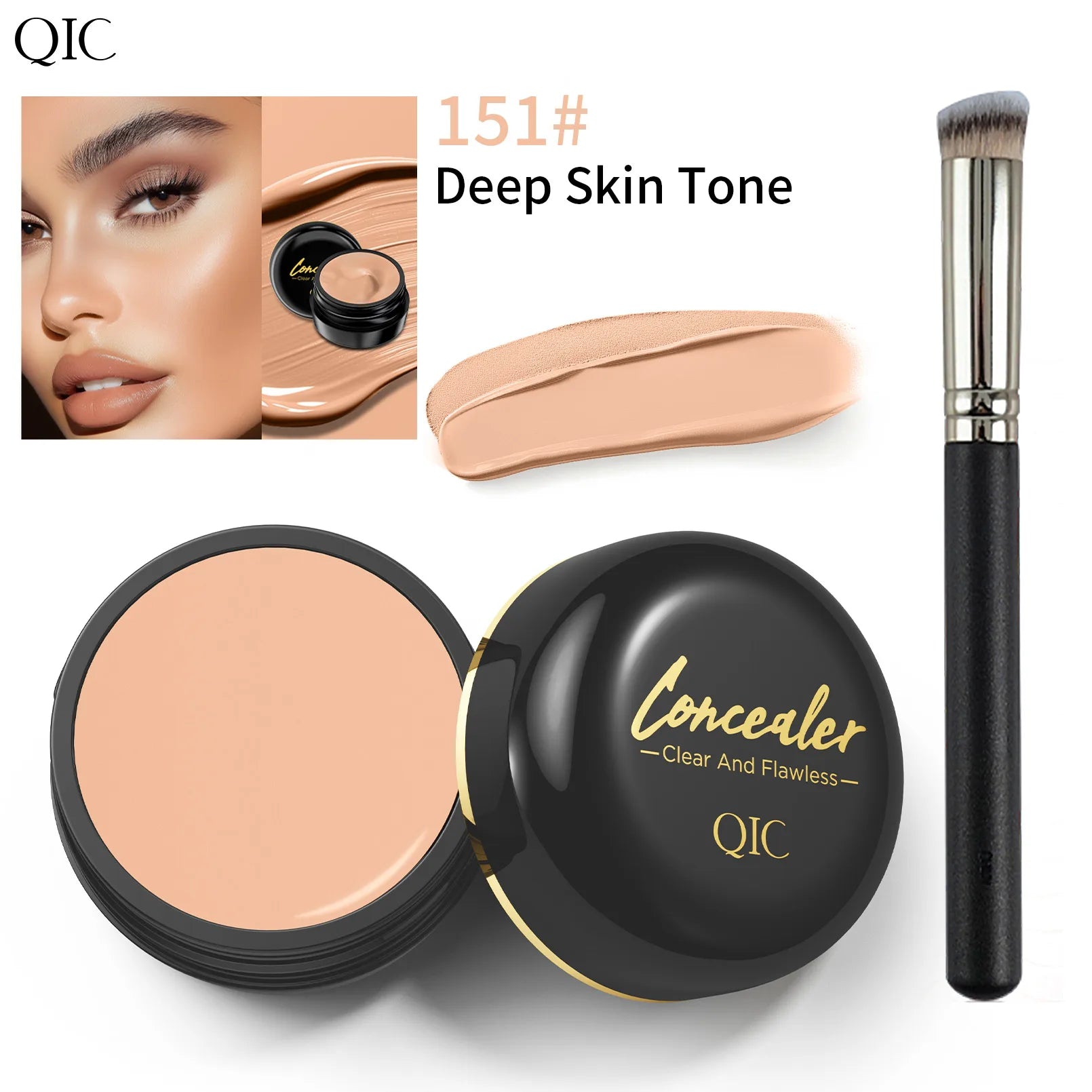 Waterproof & Sweatproof Concealer with Brush - Tattoo coverage, Long-Lasting Foundation, Natural,Full coverage, All Skin Types
