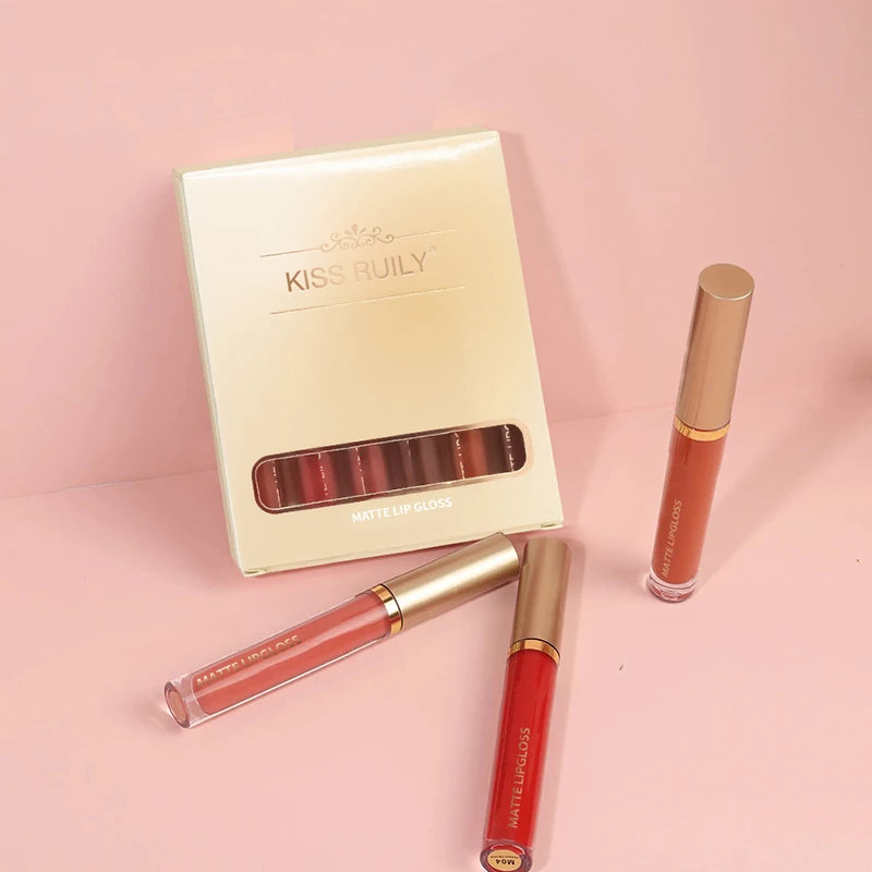 Matte Lip Gloss Two Sets Of 24-hour Waterproof Non Stick Cup Liquid Lipstick Long-lasting Beautiful Korean Cosmetics Set