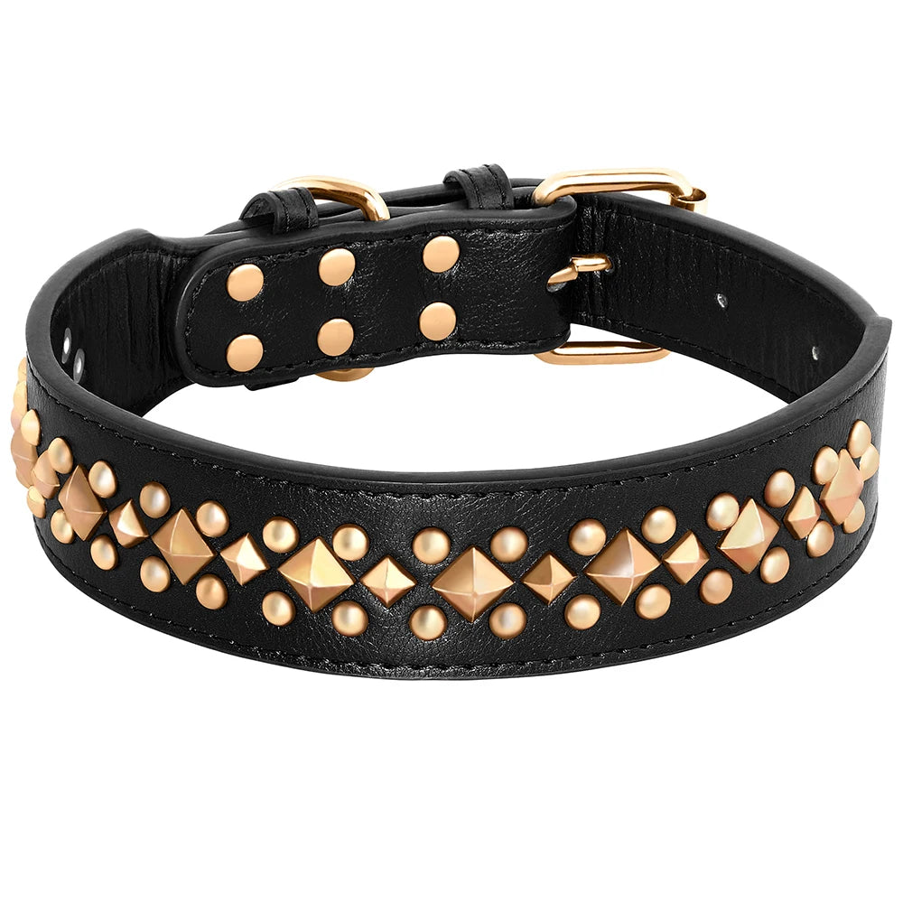 Studded Leather Dog Collar Soft PU Leather Dog Collars Cool Rivet Studded Pet Collar for Medium Large Dogs French Bulldog XL