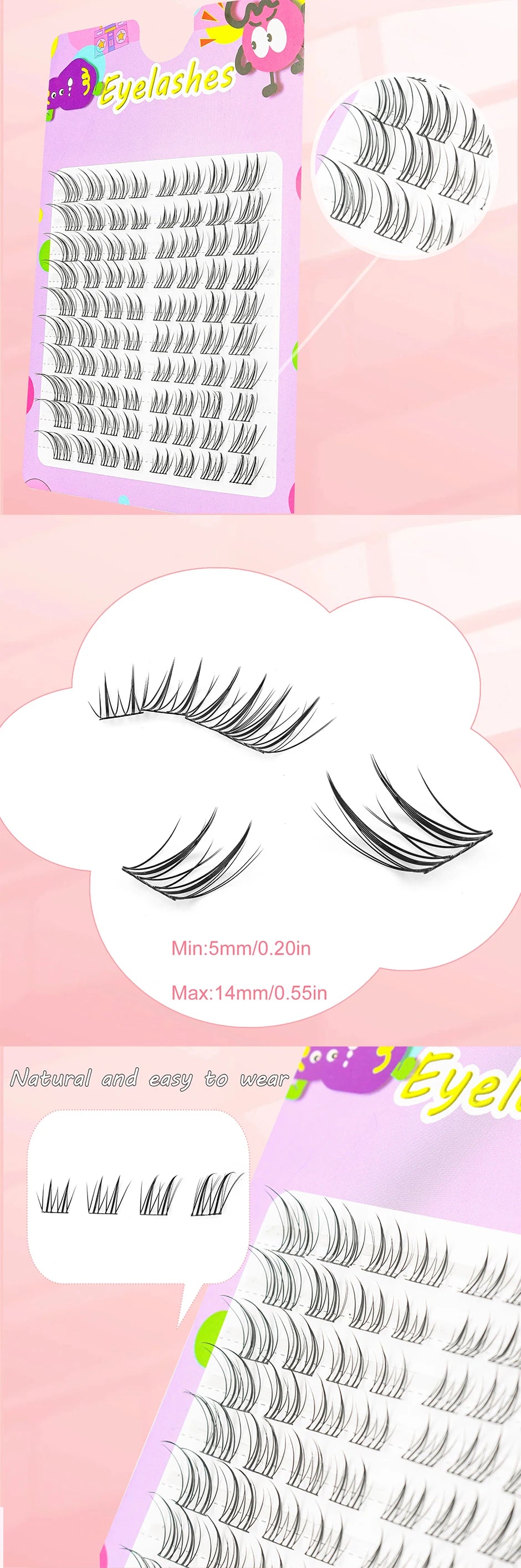 80Pcs Fox Series Slanted Flying Cartoon Eye False Eyelashes Female Group Natural Simulation New Hair Cluster