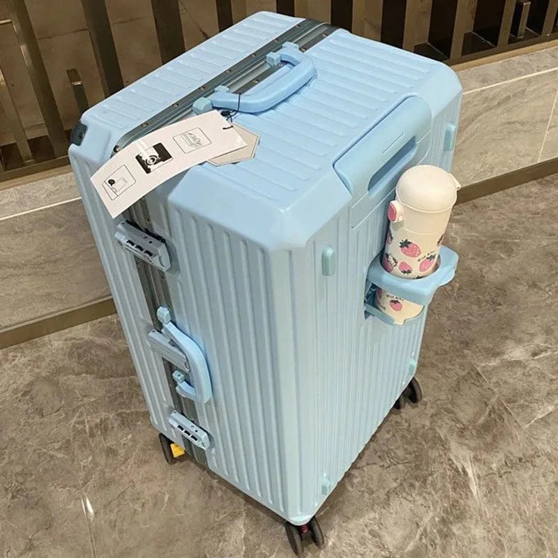 Large Capacity Travel Luggage Aluminum frame Suitcase pull rod Case 24/28/32 " with Cup Holder Travel Case Combination box