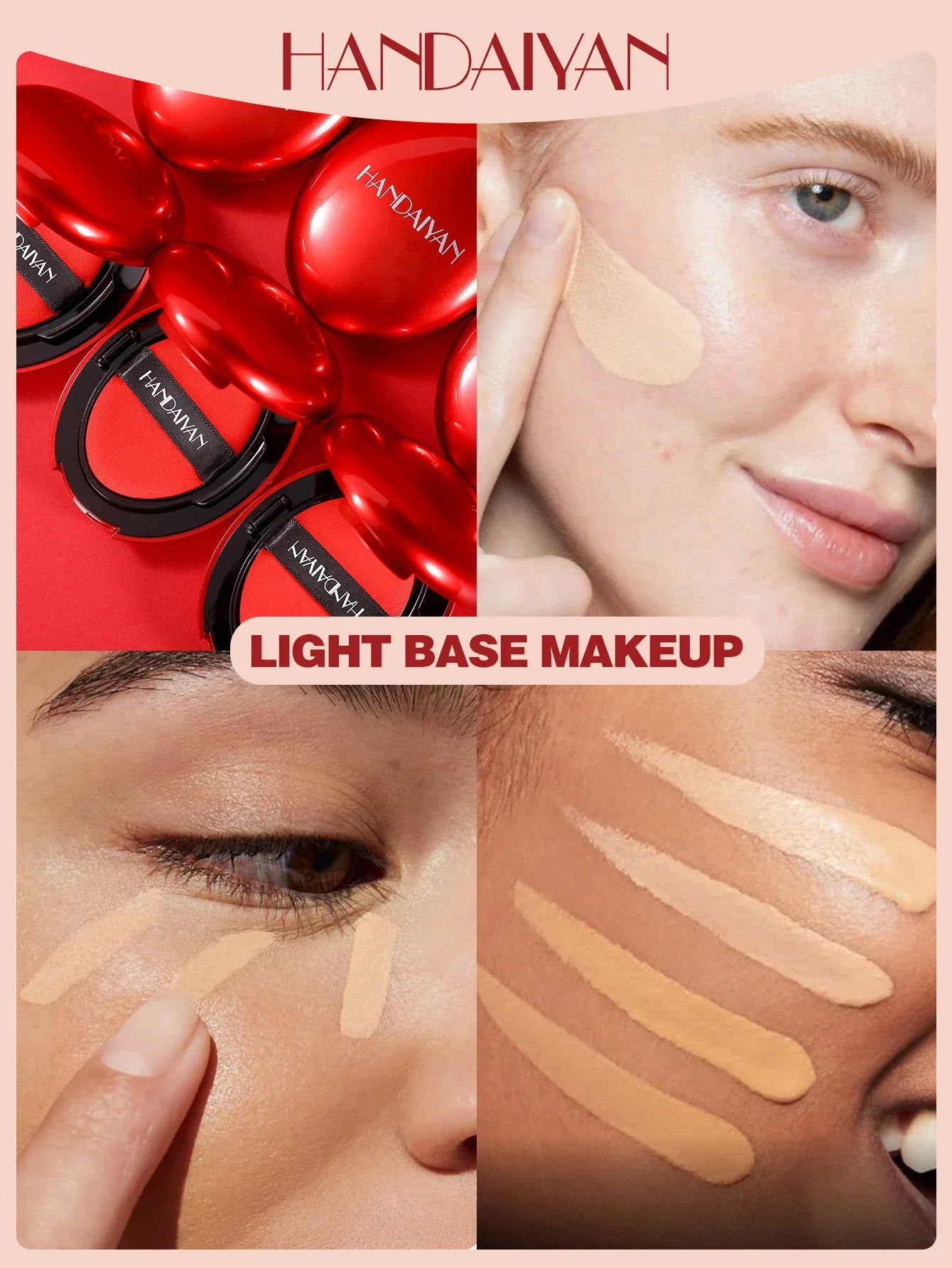 HANDAIYAN 5Color Red Box Concealer Cushion For Easy Application And Long-Lasting Skin Touching Face With Puff For Women's Makeup