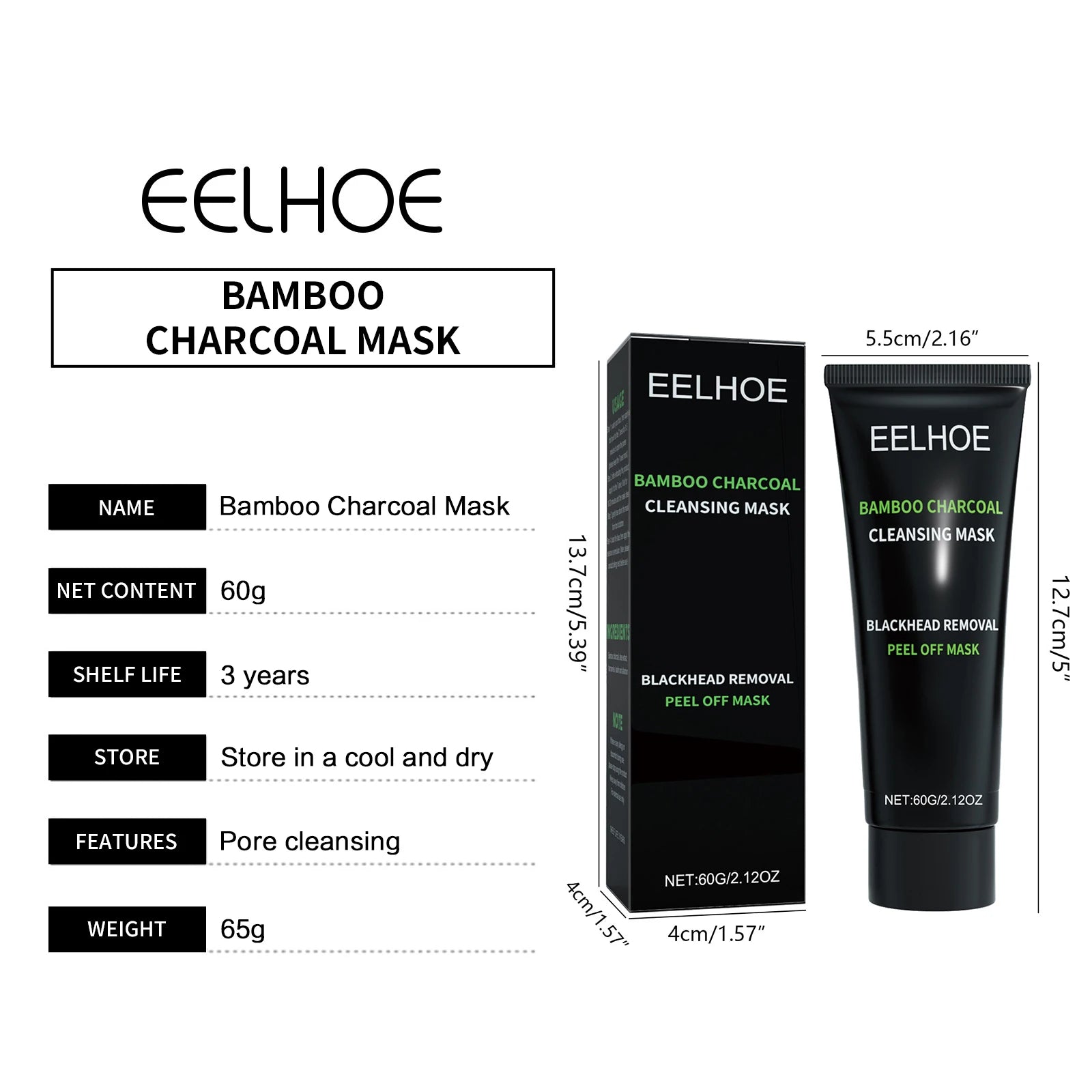EELHOE Bamboo Charcoal Mask Blackhead Remover Deep Cleansing Shrink Pores Skin Tightening Rejuvenate the Face Tear Peel off Mask