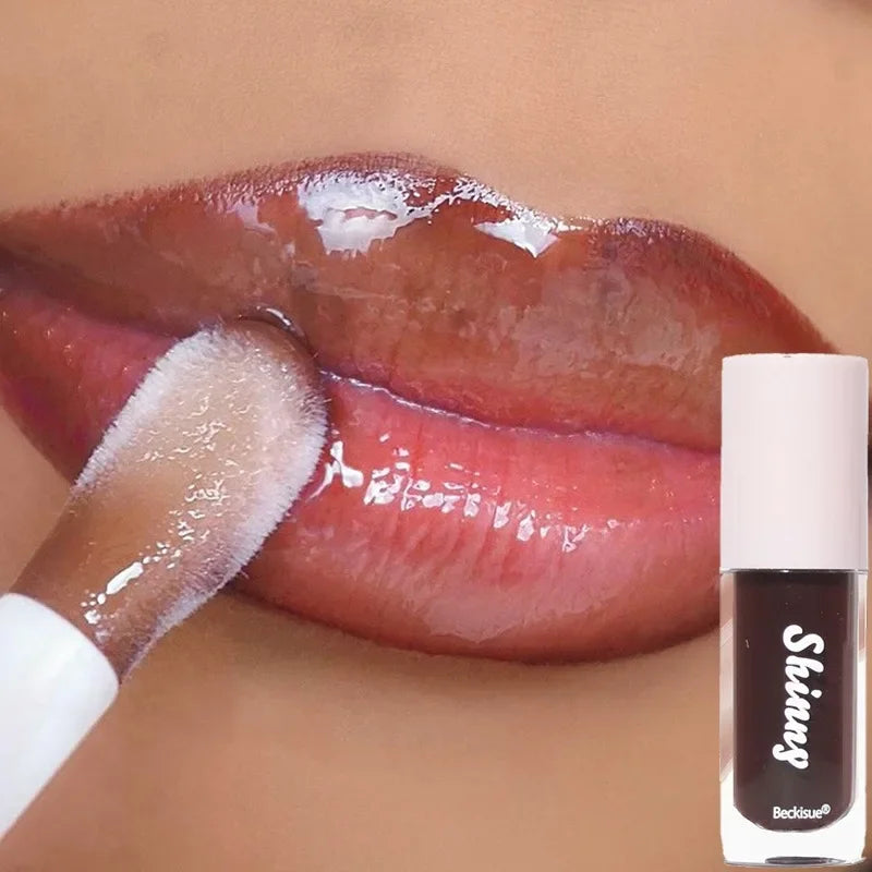Translucent Black Sugar Lip Oil Water Gloss Jelly Mirror Lip Glaze Lipstick Lip Make Up Women Beauty Nonstick Cup  Lip Gloss