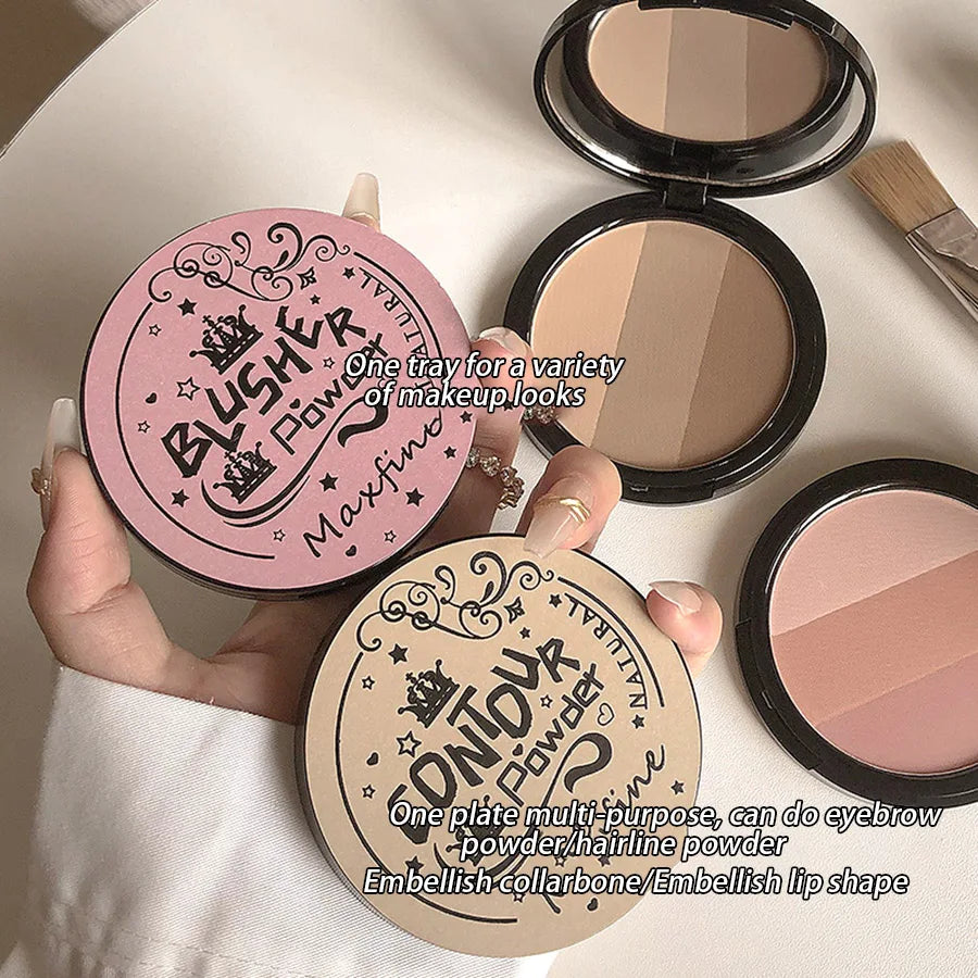 Three-color Blush Palette Delicate Long-lasting Waterproof Non-fading Eyeshadow Blush Integration Tray